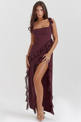 cherry ruffle maxi dress-coffer