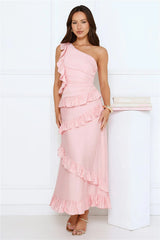 Moonlit Thoughts One Shoulder Maxi Dress Pink