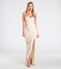 Jennifer Cowl Neck Bodycon Floral Velvet Formal Dress