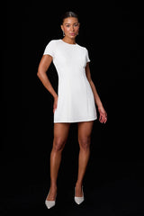 Renetta White Ponte Knit Short Sleeve Mini Dress