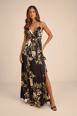 Still the One Black Floral Print Satin Maxi Dress