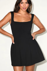 Roetta Black Sleeveless Pleated Mini Dress