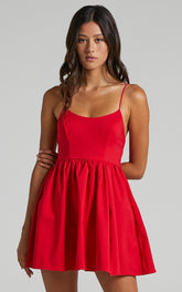 You Got Nothing To Prove Mini Dress - Strappy A-line Dress in Red