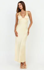 Deep V Neck Satin Slip Dress in Butter Yellow
