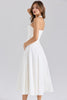 white stretch cotton halter neck midi dress