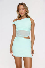 Candle Cloud Mesh Off Shoulder Mini Dress Mint