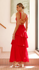 Sleeveless Ruffled Layered Backless Maxi Dress