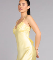 Ruby Satin Low Back Column Formal Dress