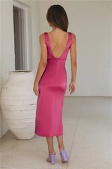 Romantic Refinement Satin Midi Dress Magenta