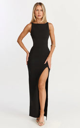 Boat Neck Bodycon Dress in Black
