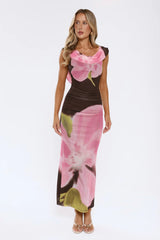 Strawberry Spritz Mesh Maxi Dress Brown