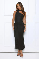 Aurora Elegance One Shoulder Mesh Maxi Dress Black