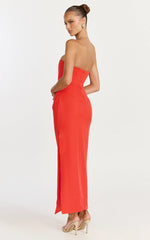 Strapless Draped Side Split Dress in Orange