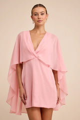 Jolia Light Pink Cape V-Neck Mini Dress