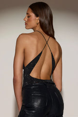 Embellished Backless Halterneck Top in Black