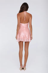 Dazzle Dream Halter Sequin Mini Dress Pink