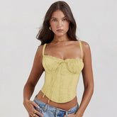Yellow Lacework Solid Color Cropped Tanks
