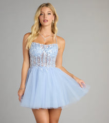 Elodie Floral Embroidered Mesh Skater Dress