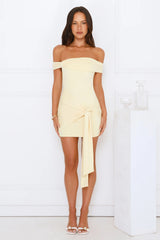 Petals And Moonlight Off Shoulder Mini Dress Yellow