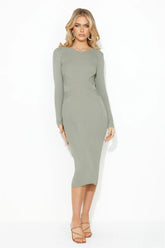 Own Me Ribbed Midi Dress Khaki