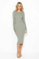 Own Me Ribbed Midi Dress Khaki