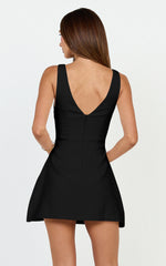 Boat Neck Fit and Flare Dress in Black