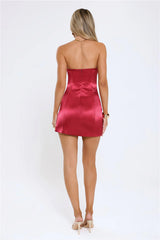 Sunkissed Flame Satin Strapless Mini Dress Red