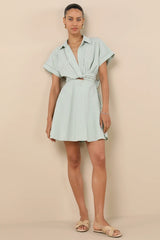 Breeze By Green Striped Tie-Back Mini Dress With Pockets