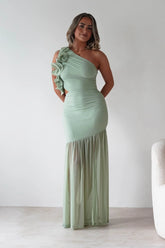 Stephanie Mesh Ruffle Maxi Dress | Sage