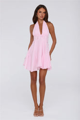 Poppy Kiss Halter Mini Dress Pink
