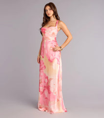 Danielle Satin Abstract Column Formal Dress