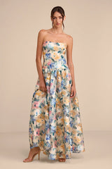 Mikayla Beige Multi Floral Jacquard Maxi Dress