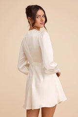 Goldia Ivory Satin Long Sleeve Babydoll Mini Dress
