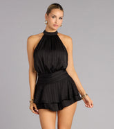Glossy Moves Satin Halter Romper