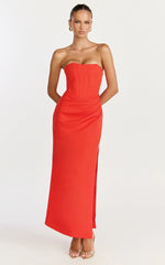 Strapless Draped Side Split Dress in Orange