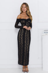 Pure Happiness Off Shoulder Lace Maxi Dress Black