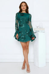 Bright Breezy Long Sleeve Mesh Mini Dress Teal