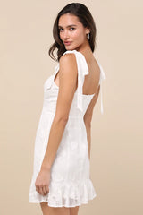 No One Prettier White Floral Embroidered Tie-Strap Mini Dress