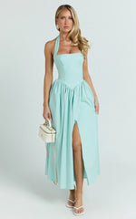 Halter Tie Neck Corset Panel Dress in Mint