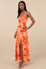 Beautiful Soul Orange Floral Print Twist-Front Maxi Dress