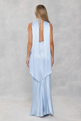The Vivia Halter Satin Maxi Dress Light Blue