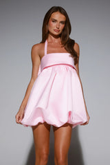 Intimate Invitations Satin Bubble Halter Mini Dress Pink