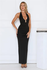 Starlit Elegance Halter Maxi Dress Black