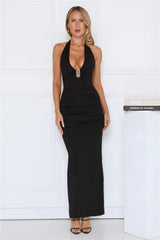 Starlit Elegance Halter Maxi Dress Black