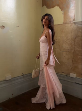 Lyricah Tiered Tie Back Maxi Dress Pink