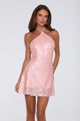 Dazzle Dream Halter Sequin Mini Dress Pink