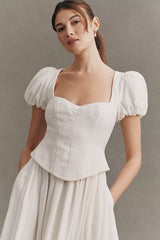BHLDN Puff Sleeve Corset Fit & Flare Maxi Dress