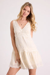 Romy Cream Lace Tiered Shift Mini Dress