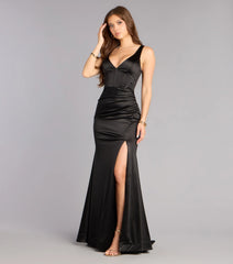 Mellie Satin Lace Up Slit Formal Dress