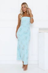 Sparkling Floral Embellished Strapless Maxi Dress